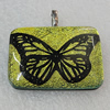 Dichroic Lampwork Glass Pendant with Metal Alloy Head, Rectangle 35x28mm, Sold by PC