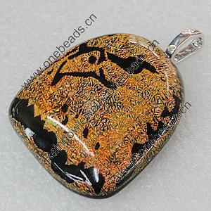 Dichroic Lampwork Glass Pendant with Metal Alloy Head, 32x33mm, Sold by PC