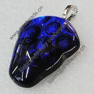 Dichroic Lampwork Glass Pendant with Metal Alloy Head, 32x26mm, Sold by PC