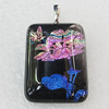 Dichroic Lampwork Glass Pendant with Metal Alloy Head, Rectangle 32x21mm, Sold by PC
