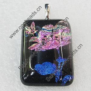 Dichroic Lampwork Glass Pendant with Metal Alloy Head, Rectangle 30x40mm, Sold by PC