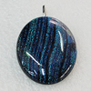 Dichroic Lampwork Glass Pendant with Metal Alloy Head, Flat Oval 40x30mm, Sold by PC
