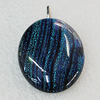 Dichroic Lampwork Glass Pendant with Metal Alloy Head, Flat Oval 13x18mm, Sold by PC