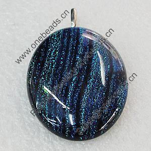 Dichroic Lampwork Glass Pendant with Metal Alloy Head, Flat Oval 15x20mm, Sold by PC