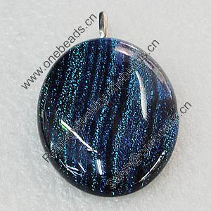 Dichroic Lampwork Glass Pendant with Metal Alloy Head, Flat Oval 18x25mm, Sold by PC
