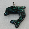 Dichroic Lampwork Glass Pendant with Metal Alloy Head, Dolphin 33x36mm, Sold by PC
