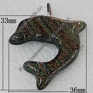 Dichroic Lampwork Glass Pendant with Metal Alloy Head, Dolphin 33x36mm, Sold by PC