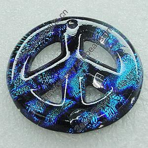 Dichroic Lampwork Glass Pendant with Metal Alloy Head, Flat Round 40mm Hole:2.5mm, Sold by PC