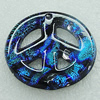 Dichroic Lampwork Glass Pendant with Metal Alloy Head, Flat Round 25mm Hole:2.5mm, Sold by PC