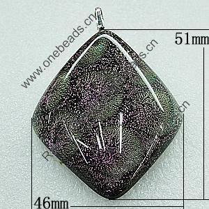 Dichroic Lampwork Glass Pendant with Metal Alloy Head, Twist Diamond 51x46mm, Sold by PC