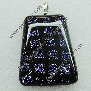 Dichroic Lampwork Glass Pendant with Metal Alloy Head, Trapezia 30x41mm, Sold by PC