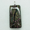 Dichroic Lampwork Glass Pendant with Metal Alloy Head, Rectangle 13x18mm, Sold by PC