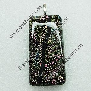 Dichroic Lampwork Glass Pendant with Metal Alloy Head, Rectangle 18x25mm, Sold by PC