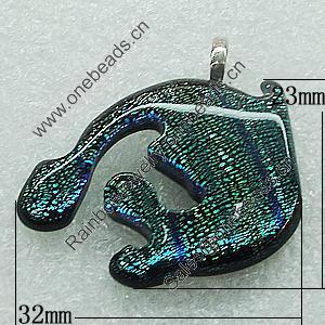 Dichroic Lampwork Glass Pendant with Metal Alloy Head, 32x23mm, Sold by PC