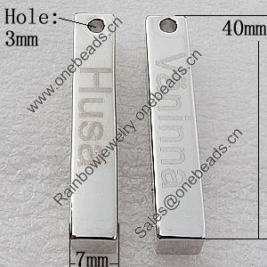 Zinc alloy Jewelry Pendant/Charm, Nickel-free & Lead-free A Grade, 40x7mm Hole:3mm, Sold by PC 