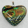 Dichroic Lampwork Glass Pendant with Metal Alloy Head, Heart 25x25mm, Sold by PC