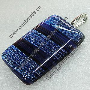 Dichroic Lampwork Glass Pendant with Metal Alloy Head, Rectangle 35x25mm, Sold by PC