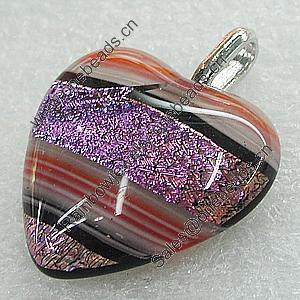 Dichroic Lampwork Glass Pendant with Metal Alloy Head, Heart 18mm, Sold by PC