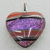 Dichroic Lampwork Glass Pendant with Metal Alloy Head, Heart 18mm, Sold by PC