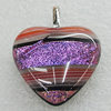 Dichroic Lampwork Glass Pendant with Metal Alloy Head, Heart 22mm, Sold by PC