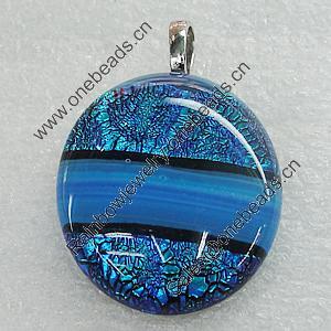 Dichroic Lampwork Glass Pendant with Metal Alloy Head, Flat Oval 30x25mm, Sold by PC