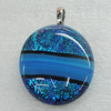 Dichroic Lampwork Glass Pendant with Metal Alloy Head, Flat Oval 30x25mm, Sold by PC