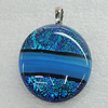 Dichroic Lampwork Glass Pendant with Metal Alloy Head, Flat Oval 13x18mm, Sold by PC