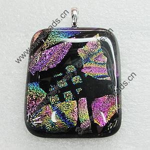 Dichroic Lampwork Glass Pendant with Metal Alloy Head, Rectangle 18x25mm, Sold by PC