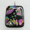 Dichroic Lampwork Glass Pendant with Metal Alloy Head, Rectangle 40x30mm, Sold by PC