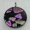 Dichroic Lampwork Glass Pendant with Metal Alloy Head, Flat Round 18mm, Sold by PC