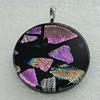 Dichroic Lampwork Glass Pendant with Metal Alloy Head, Flat Round 25mm, Sold by PC