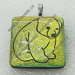 Dichroic Lampwork Glass Pendant with Metal Alloy Head, Square 25mm, Sold by PC