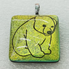 Dichroic Lampwork Glass Pendant with Metal Alloy Head, Square 25mm, Sold by PC