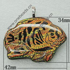 Dichroic Lampwork Glass Pendant with Metal Alloy Head, 42x34mm, Sold by PC