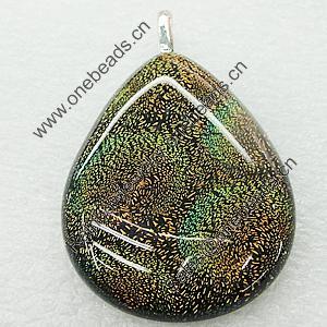 Dichroic Lampwork Glass Pendant with Metal Alloy Head, Teardrop 13x18mm, Sold by PC
