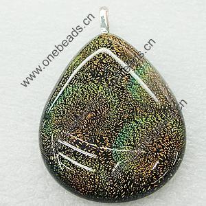 Dichroic Lampwork Glass Pendant with Metal Alloy Head, Teardrop 30x40mm, Sold by PC