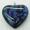 Dichroic Lampwork Glass Pendant with Metal Alloy Head, Heart 22mm, Sold by PC