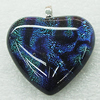 Dichroic Lampwork Glass Pendant with Metal Alloy Head, Heart 25mm, Sold by PC