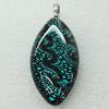 Dichroic Lampwork Glass Pendant with Metal Alloy Head, Horse Eye 10x25mm, Sold by PC