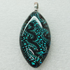 Dichroic Lampwork Glass Pendant with Metal Alloy Head, Horse Eye 15x35mm, Sold by PC