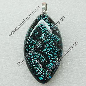 Dichroic Lampwork Glass Pendant with Metal Alloy Head, Horse Eye 15x35mm, Sold by PC