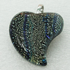 Dichroic Lampwork Glass Pendant with Metal Alloy Head, Heart 28x30mm, Sold by PC