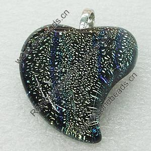Dichroic Lampwork Glass Pendant with Metal Alloy Head, Heart 28x30mm, Sold by PC