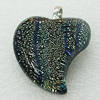 Dichroic Lampwork Glass Pendant with Metal Alloy Head, Heart 33x33mm, Sold by PC