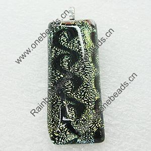 Dichroic Lampwork Glass Pendant with Metal Alloy Head, Rectangle 13x18mm, Sold by PC