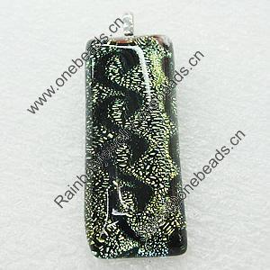 Dichroic Lampwork Glass Pendant with Metal Alloy Head, Rectangle 30x40mm, Sold by PC