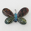 Dichroic Lampwork Glass Pendant with Metal Alloy Head, Butterfly 45x30mm, Sold by PC