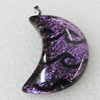 Dichroic Lampwork Glass Pendant with Metal Alloy Head, Moon 25x33mm, Sold by PC