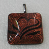 Dichroic Lampwork Glass Pendant with Metal Alloy Head, Square 24mm, Sold by PC