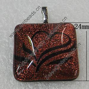 Dichroic Lampwork Glass Pendant with Metal Alloy Head, Square 24mm, Sold by PC